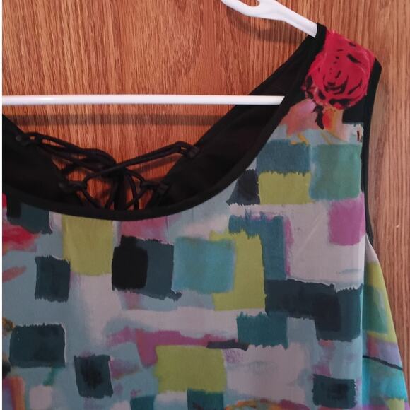 R Cinco Ranch Corset Lace Up Tank Top Artsy Boho Y2K Festival Medium Pompom Hem - Picture 3 of 6